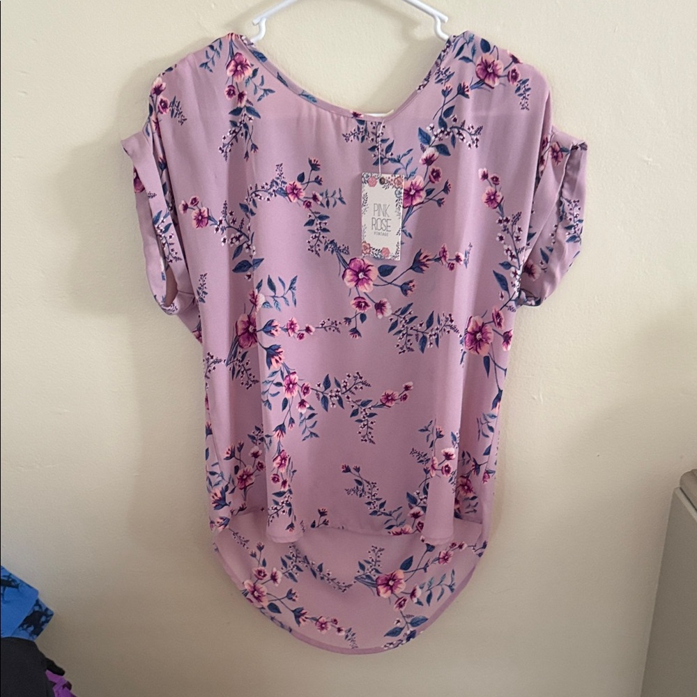 Pink Rose Women's Floral Blouse - Lavender and Pink